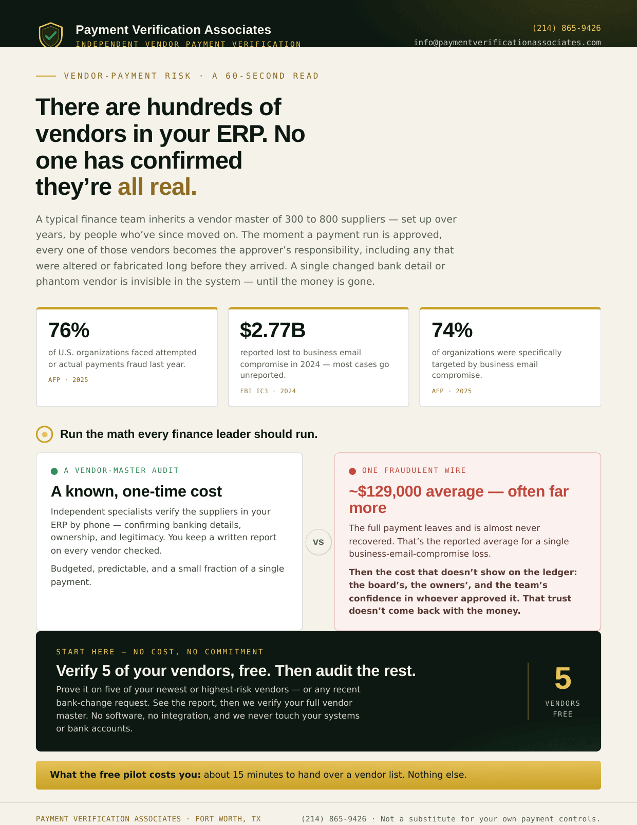 Preview of the one-page vendor-fraud brief for leadership
